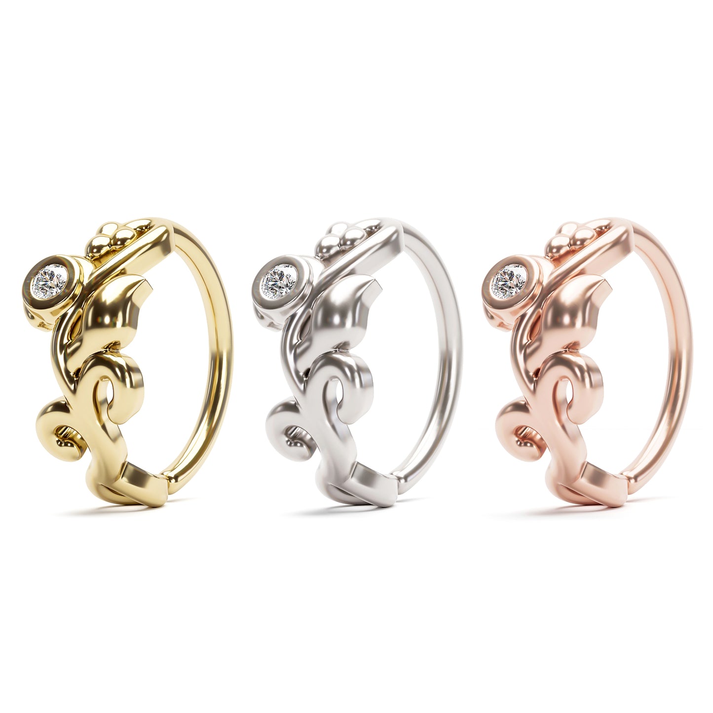 Solid Gold Diamond Leaf Seamless Hoop