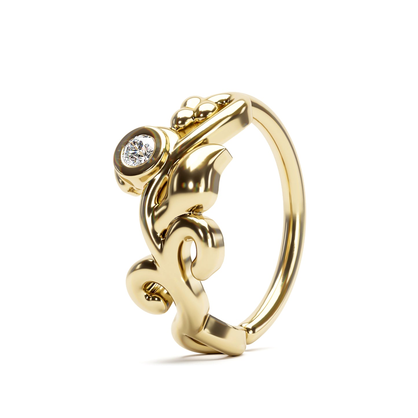 Solid Gold Diamond Leaf Seamless Hoop