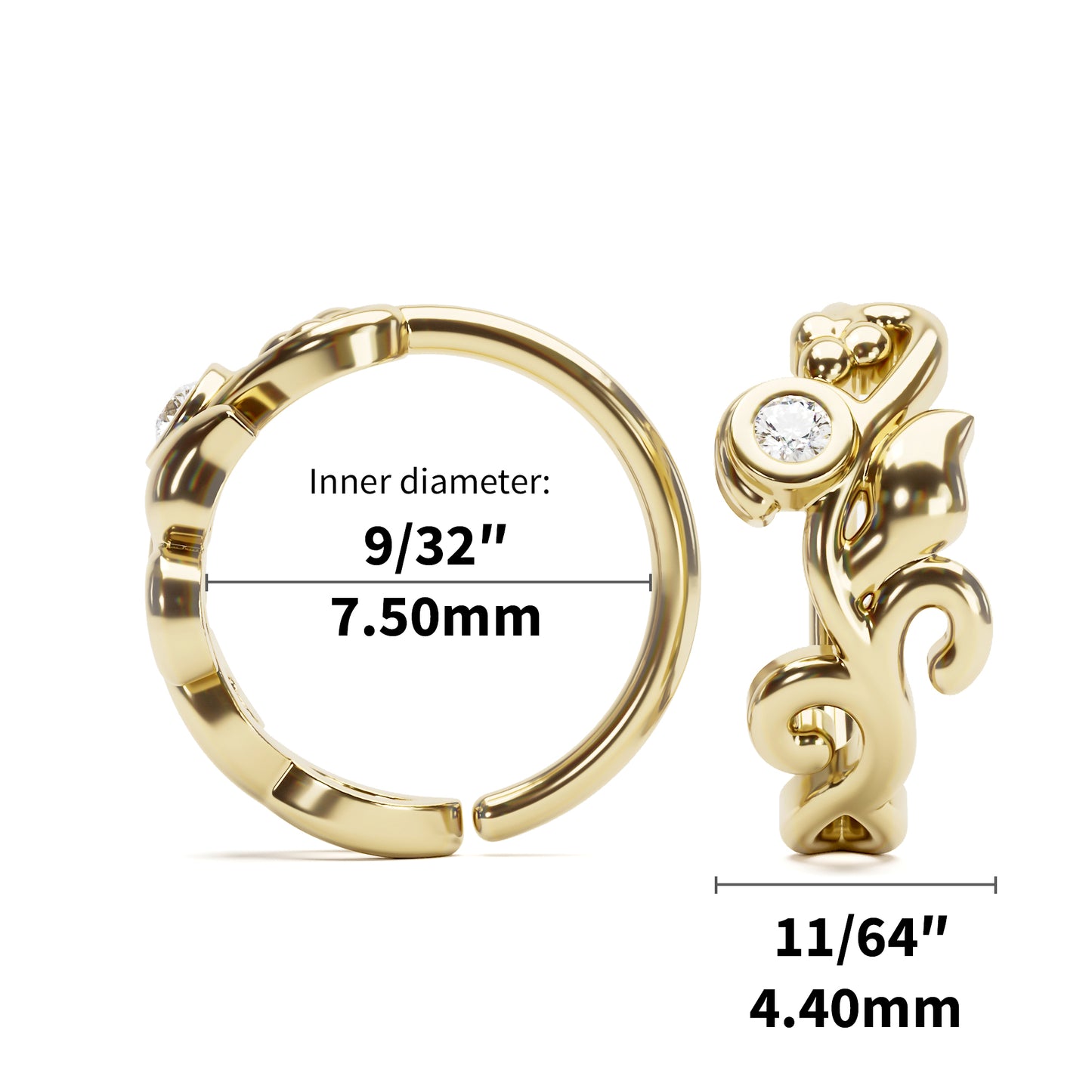 Solid Gold Diamond Leaf Seamless Hoop