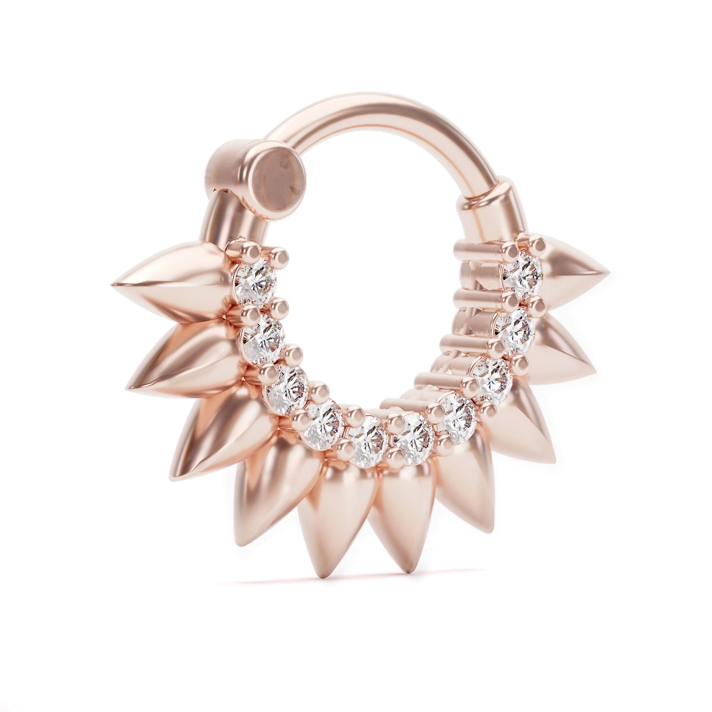 14K Gold Diamond Flower Petal Helix Clicker Hoop