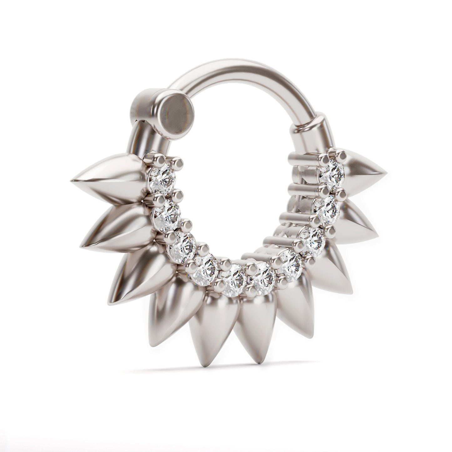 14K Gold Diamond Flower Petal Helix Clicker Hoop
