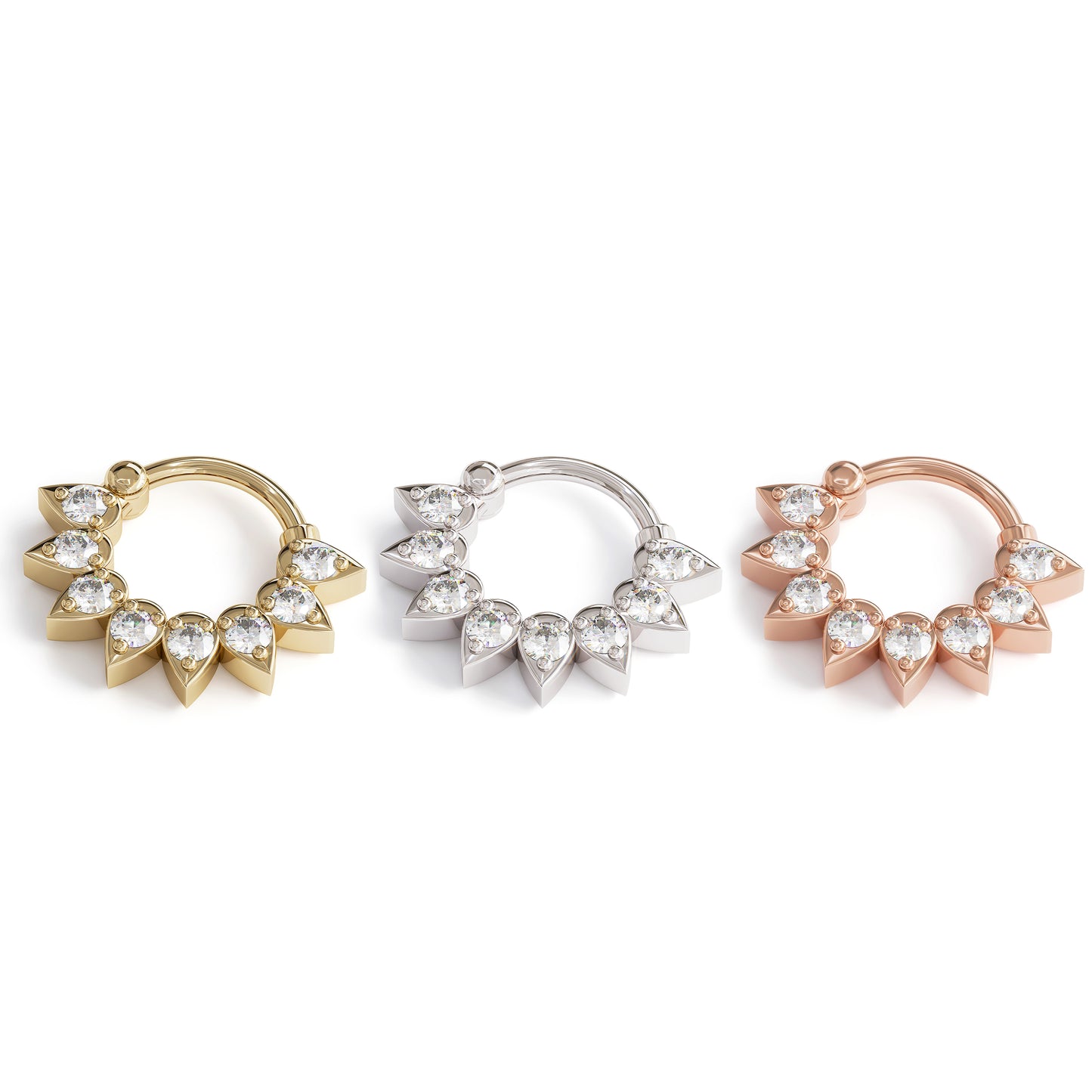 14K Gold Diamond Lotus Clicker Hoop