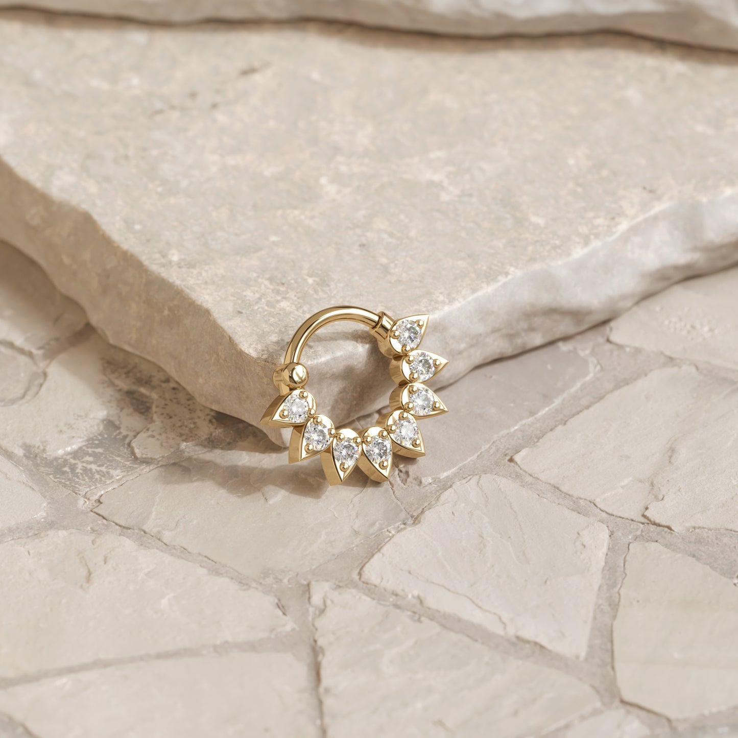14K Gold Diamond Lotus Clicker Hoop