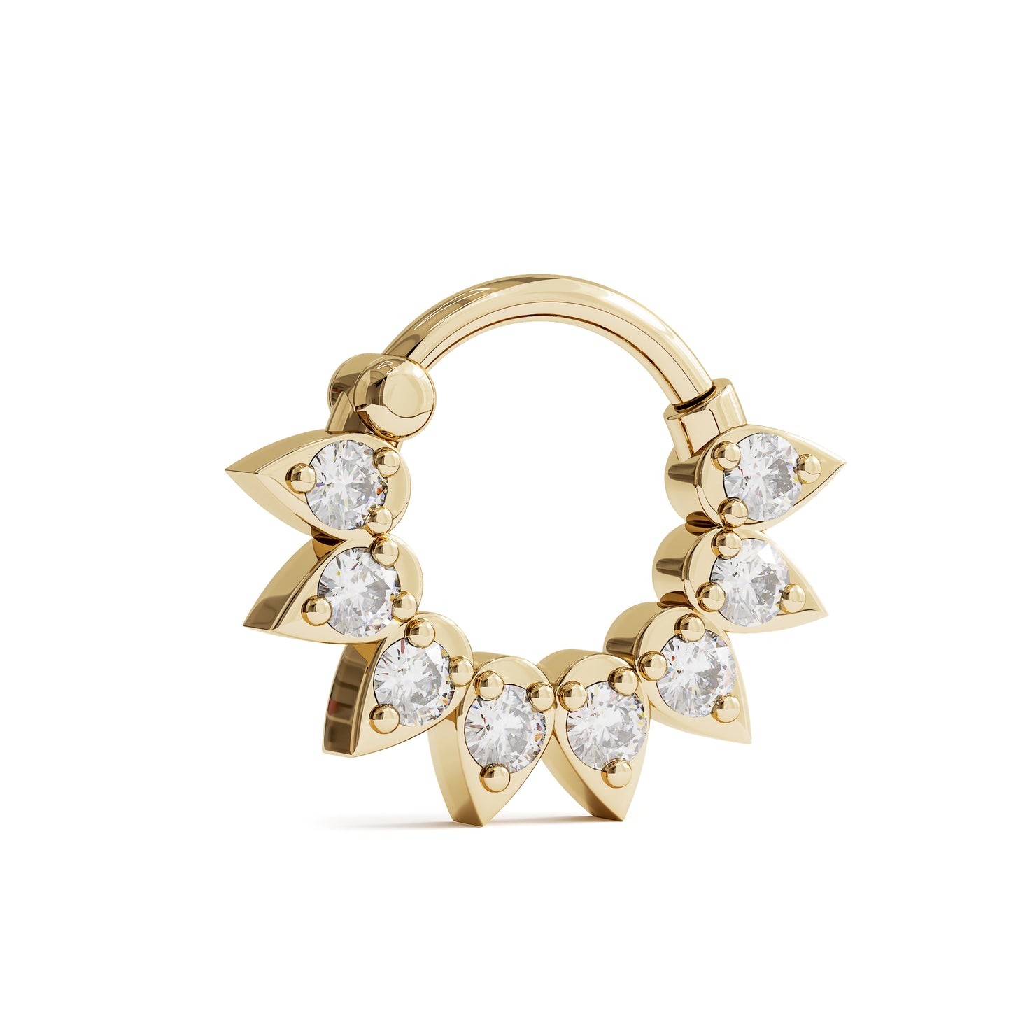 14K Gold Diamond Lotus Clicker Hoop