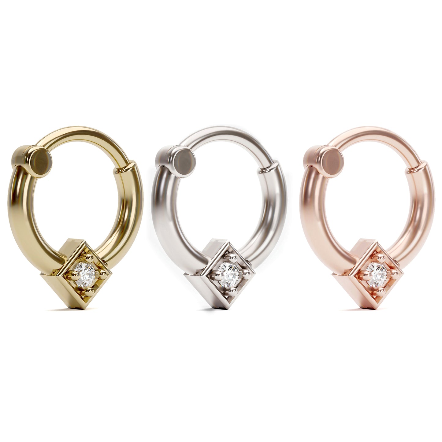 14K Gold Diamond Square Clicker Hoop