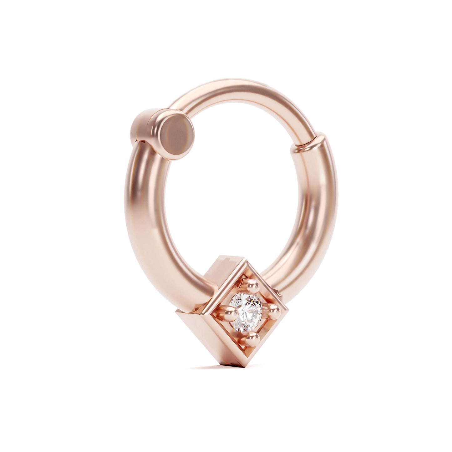 14K Gold Diamond Square Clicker Hoop