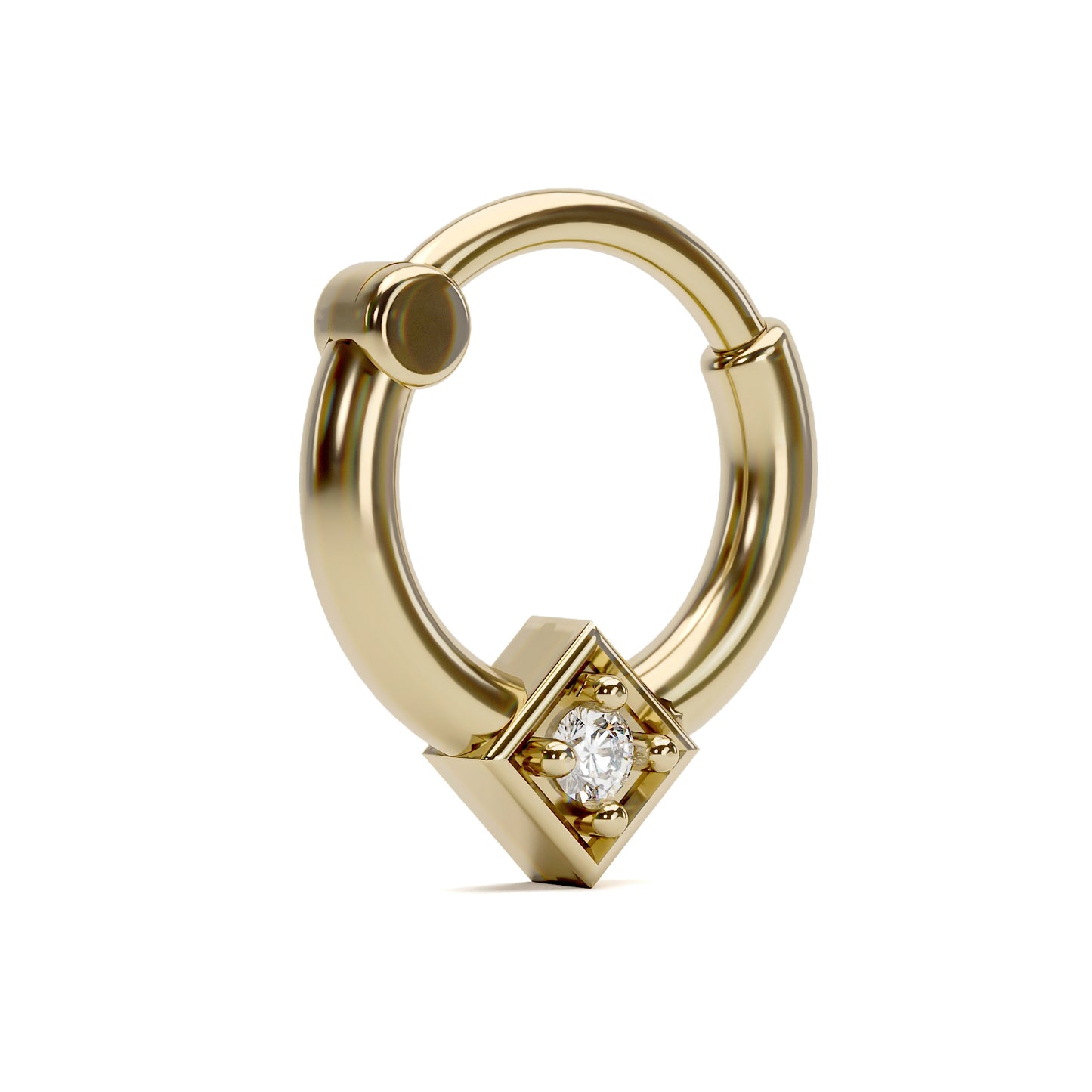 14K Gold Diamond Square Clicker Hoop