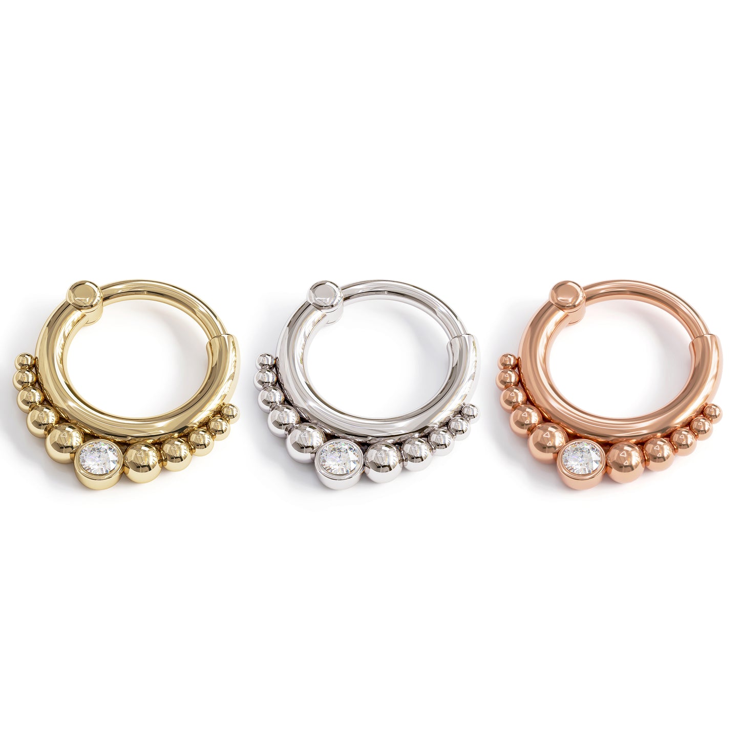 14K Gold Diamond Beaded Clicker Hoop