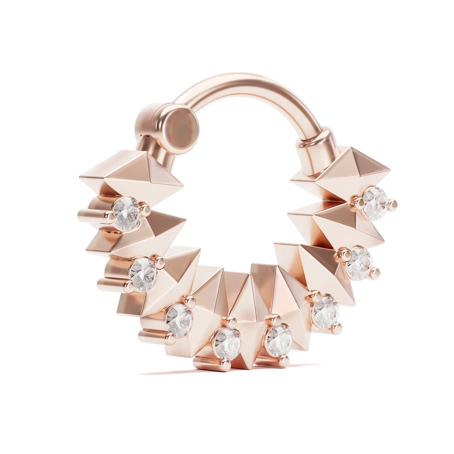 14K Gold Diamond Spike Clicker Hoop