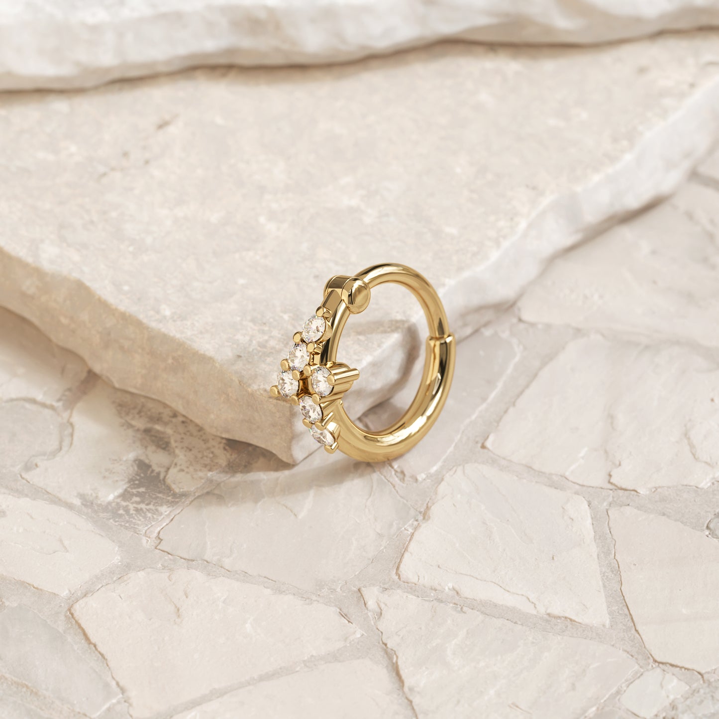 14K Gold Diamond Cluster Clicker Hoop
