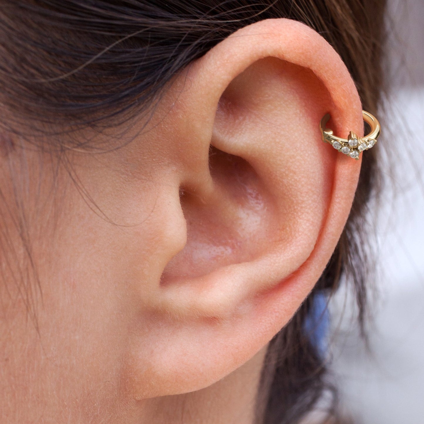 14K Gold Diamond Cluster Clicker Hoop