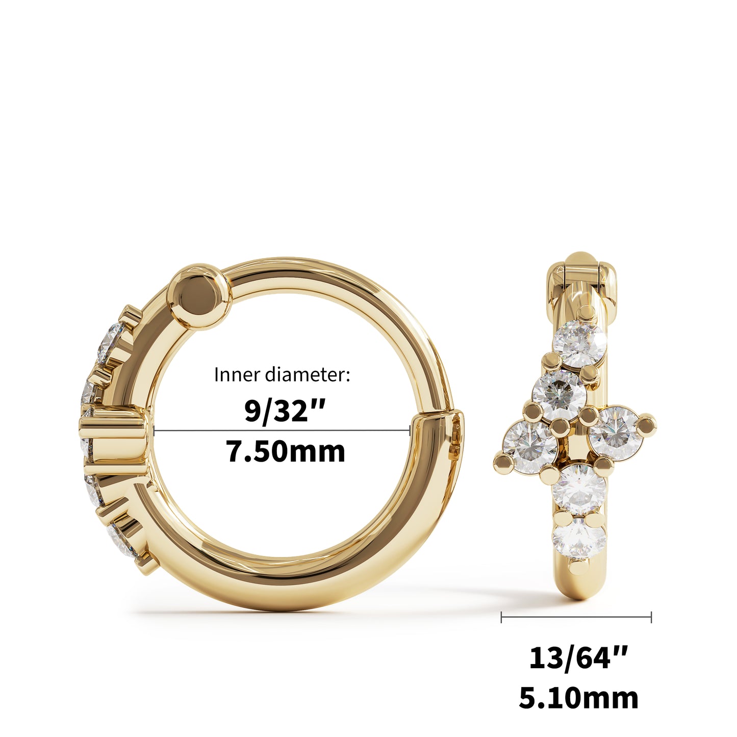 14K Gold Diamond Cluster Clicker Hoop