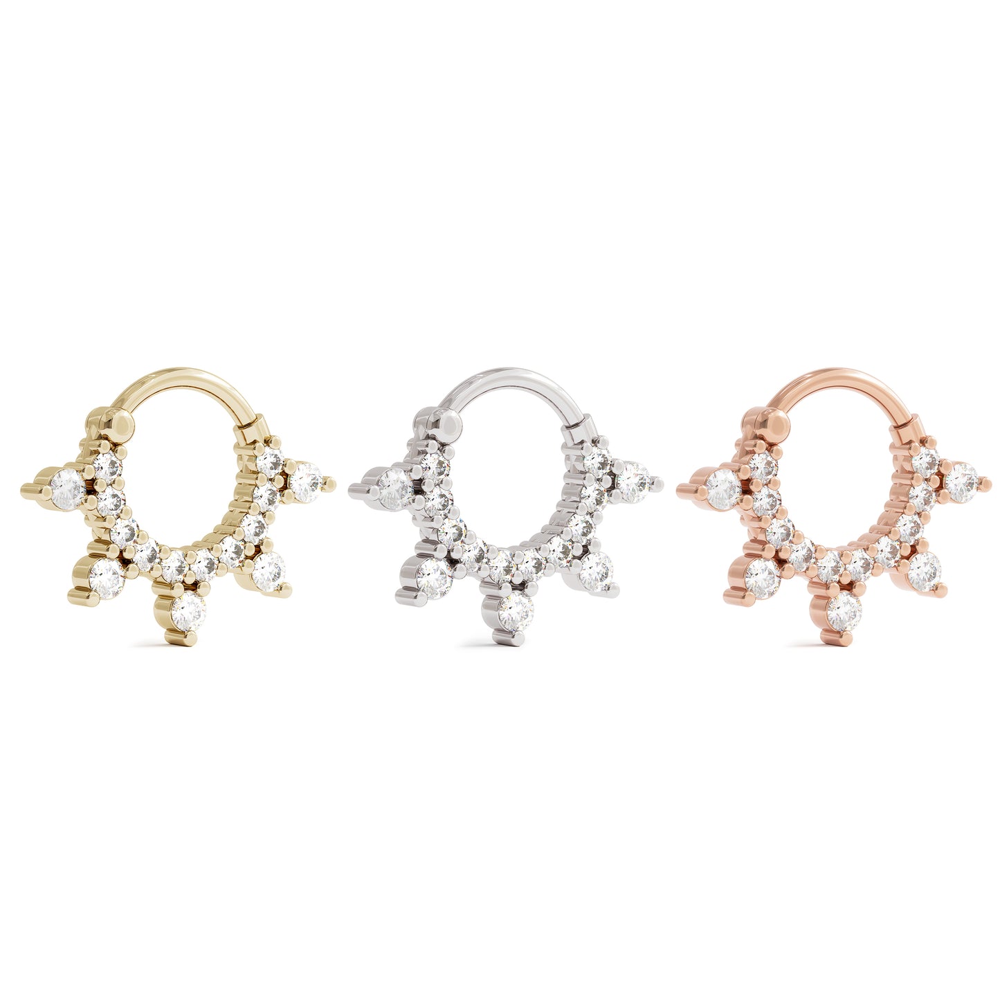 14K Gold Prong Set Diamond Clicker Hoop