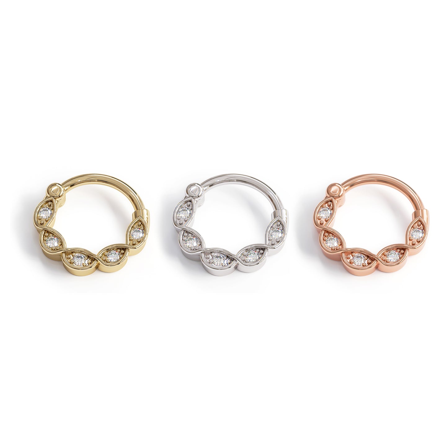 14K Gold Unique Diamond Clicker Hoop