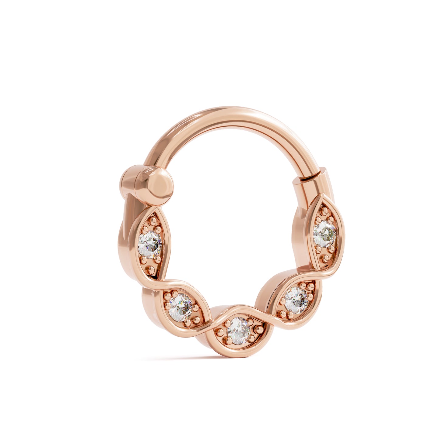 14K Gold Unique Diamond Clicker Hoop