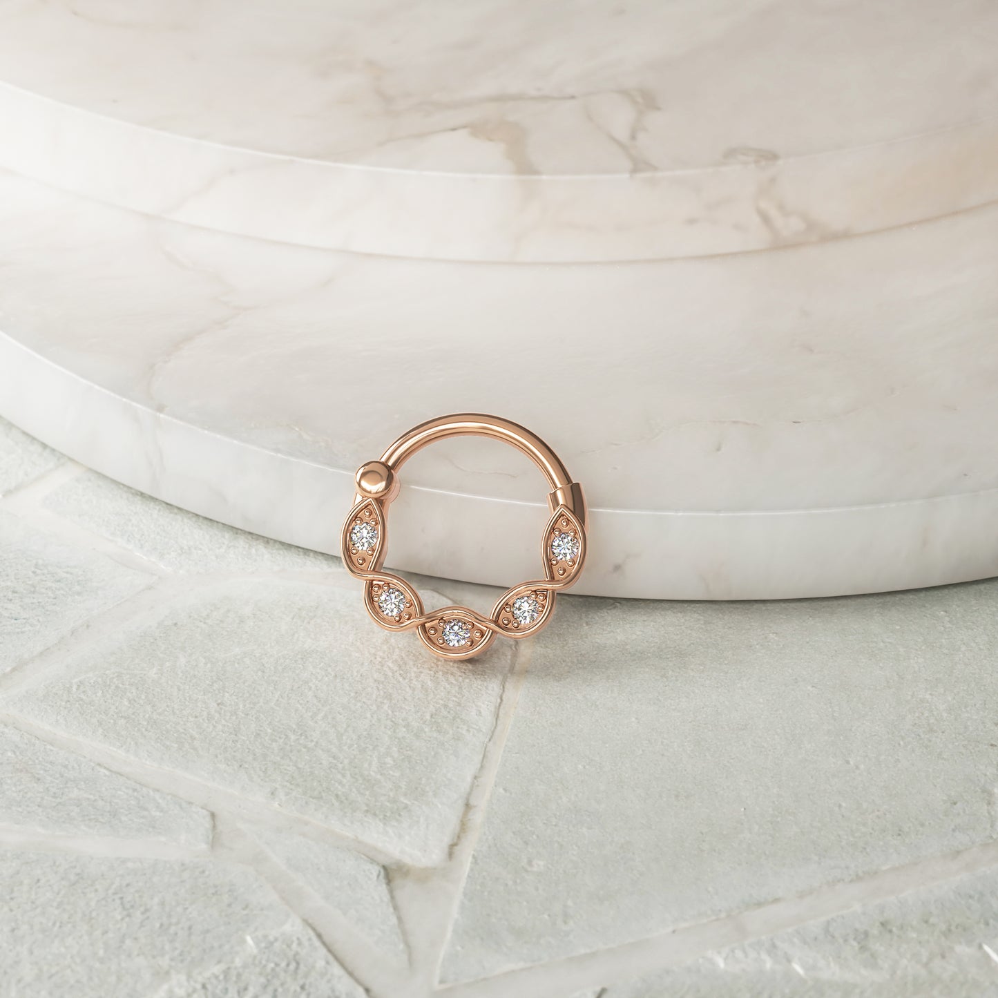 14K Gold Unique Diamond Clicker Hoop