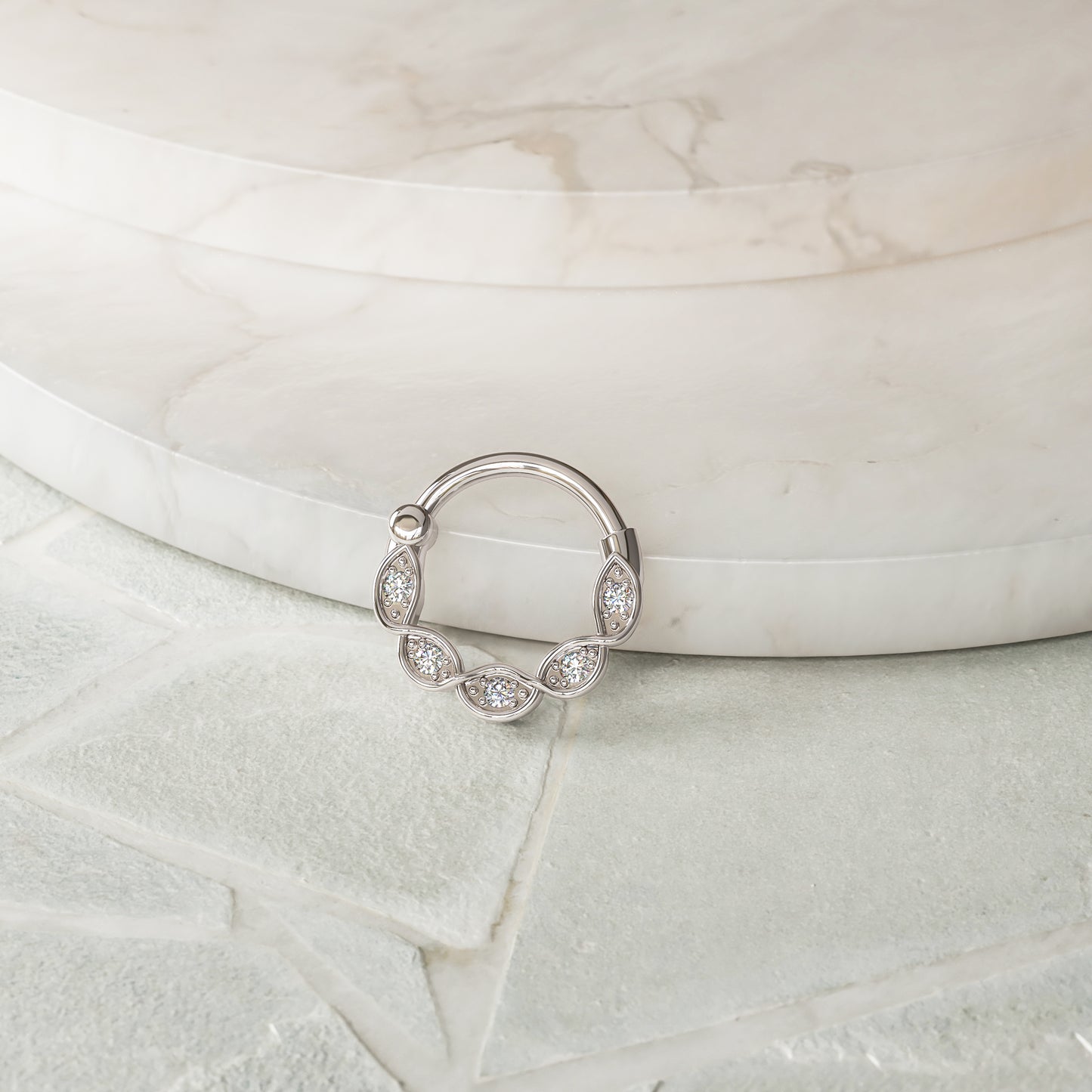 14K Gold Unique Diamond Clicker Hoop