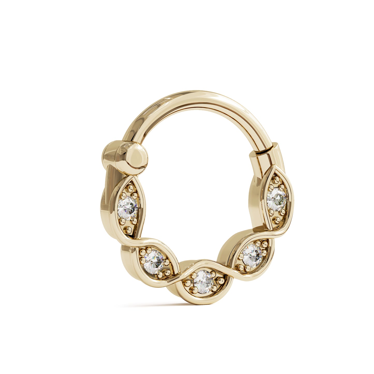 14K Gold Unique Diamond Clicker Hoop