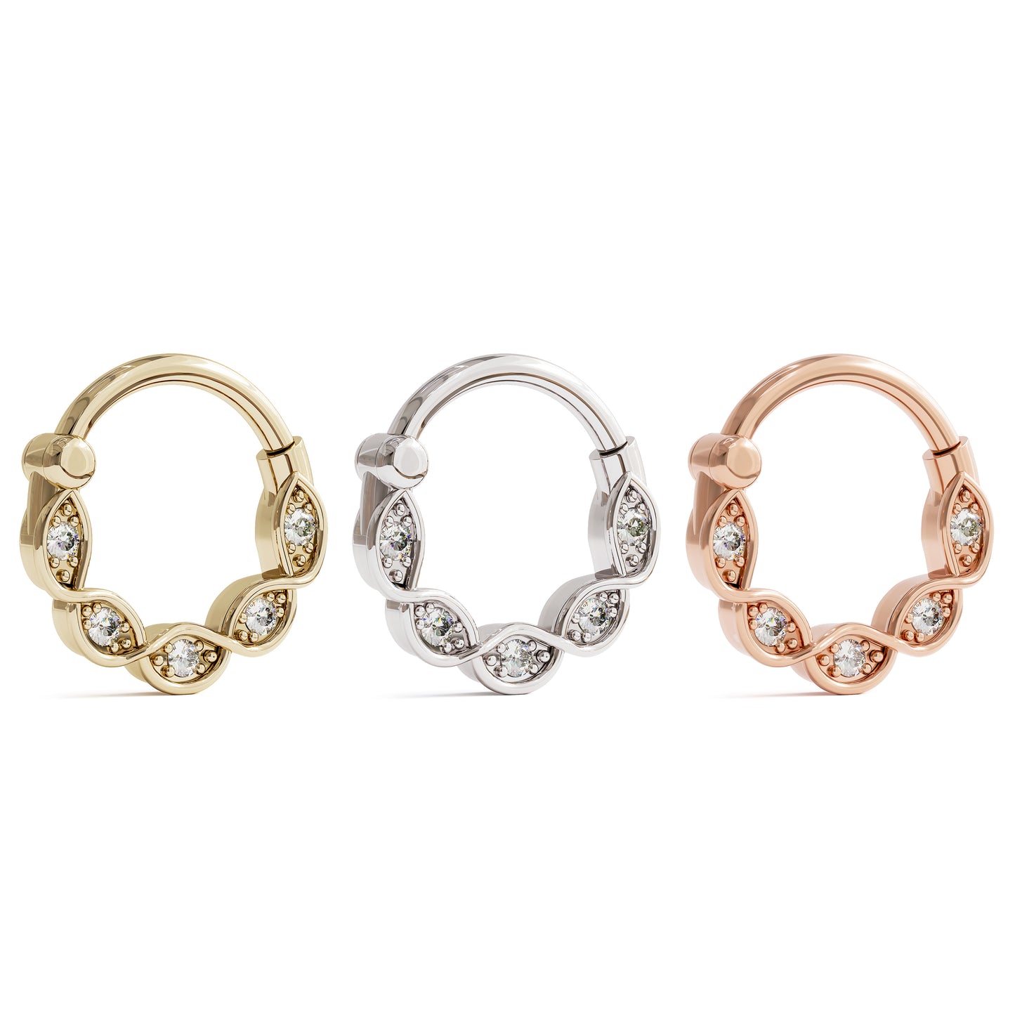 14K Gold Unique Diamond Clicker Hoop