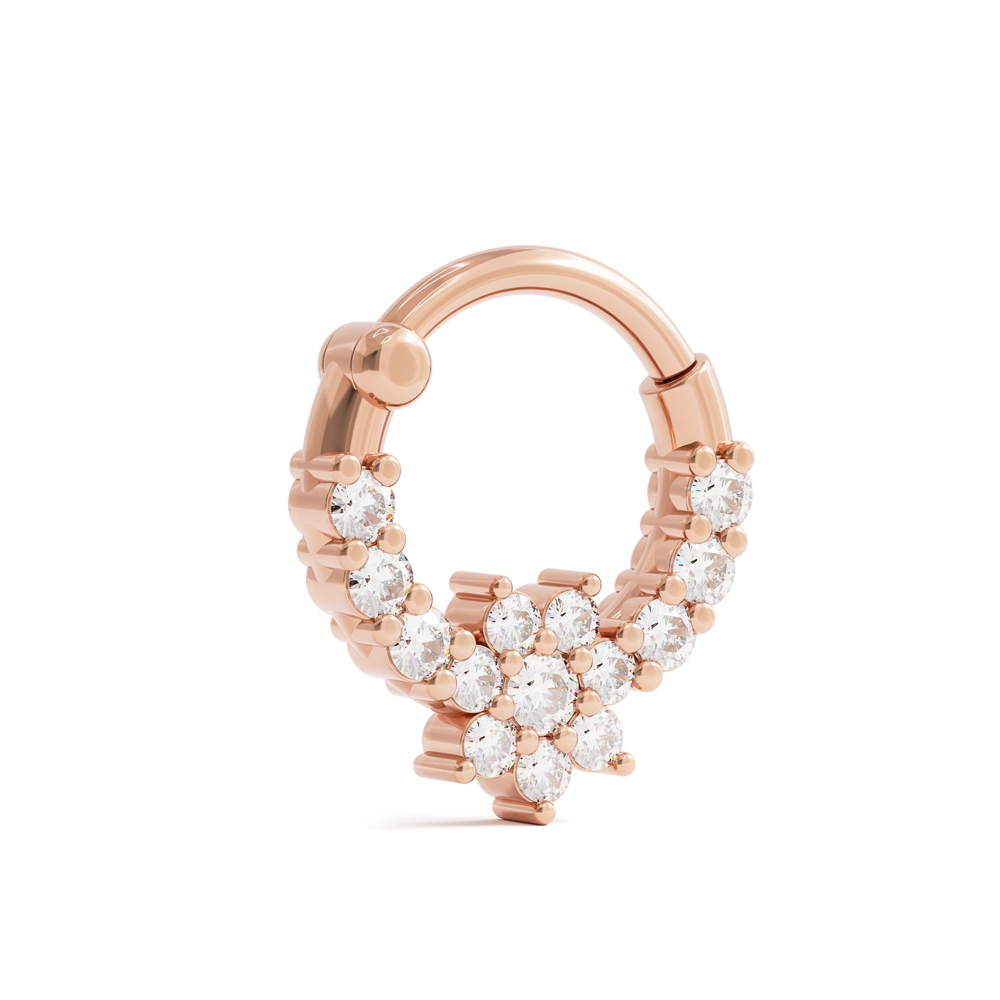 Solid Gold Diamond Flower Clicker Hoop