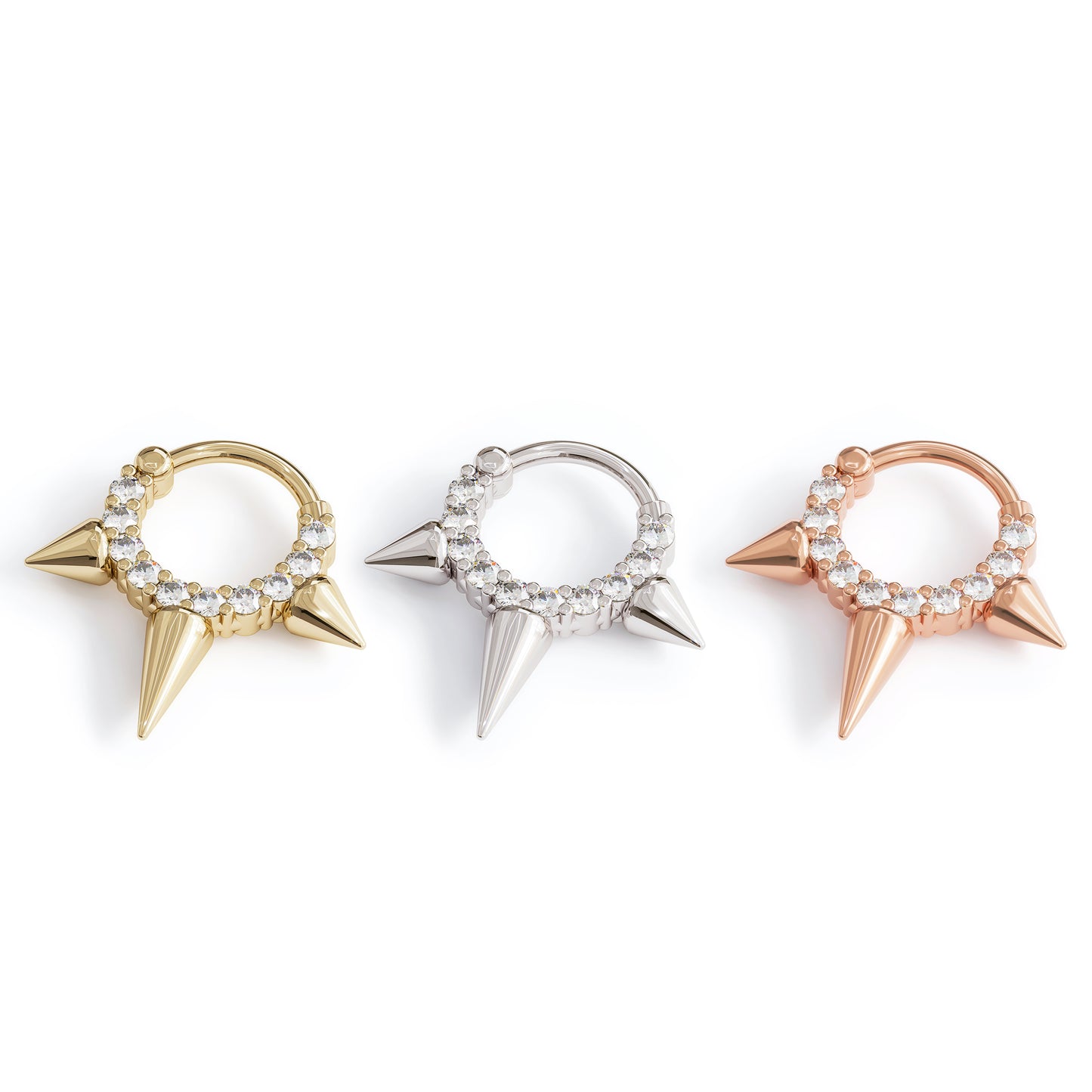 14K Gold Diamond Spike Clicker Hoop