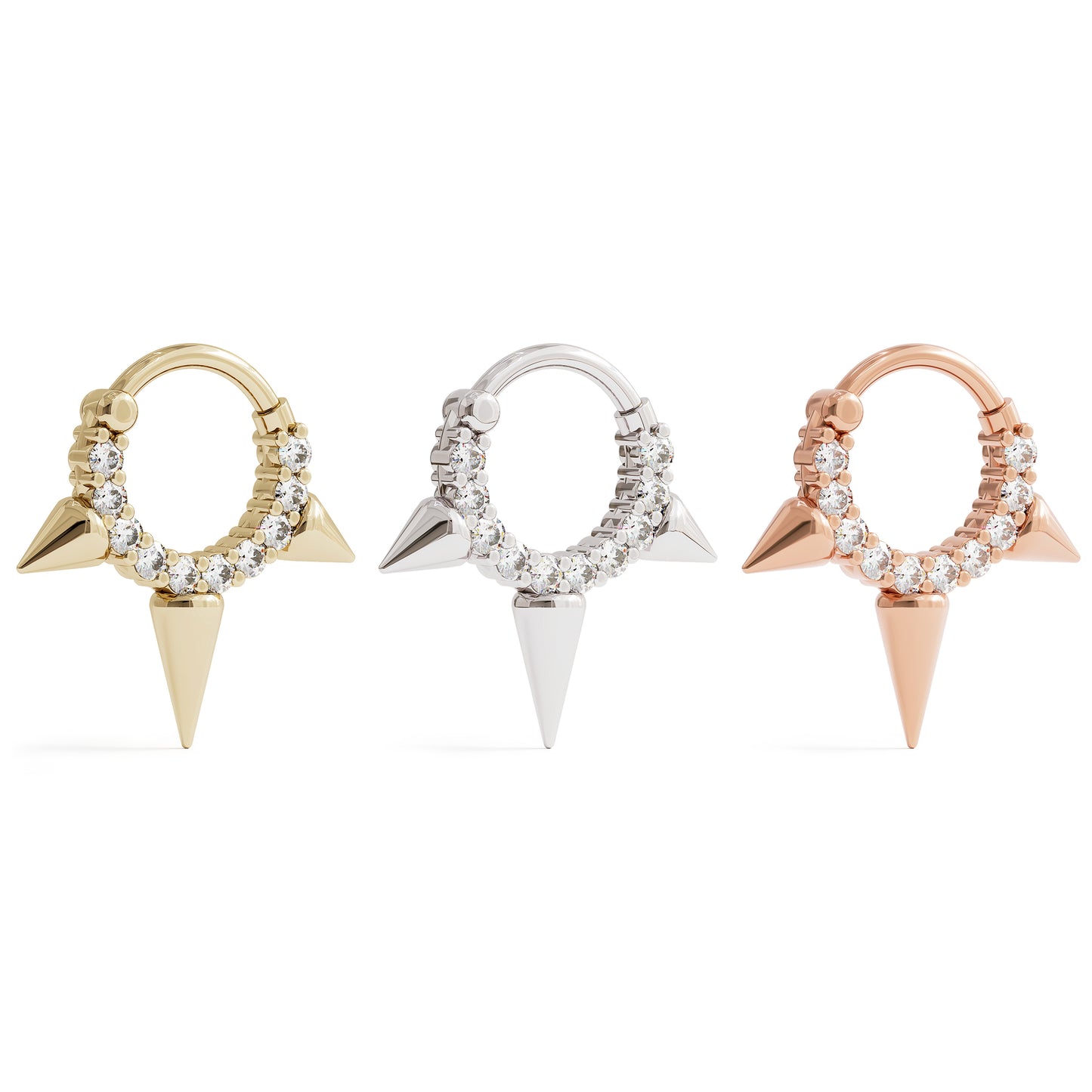 14K Gold Diamond Spike Clicker Hoop