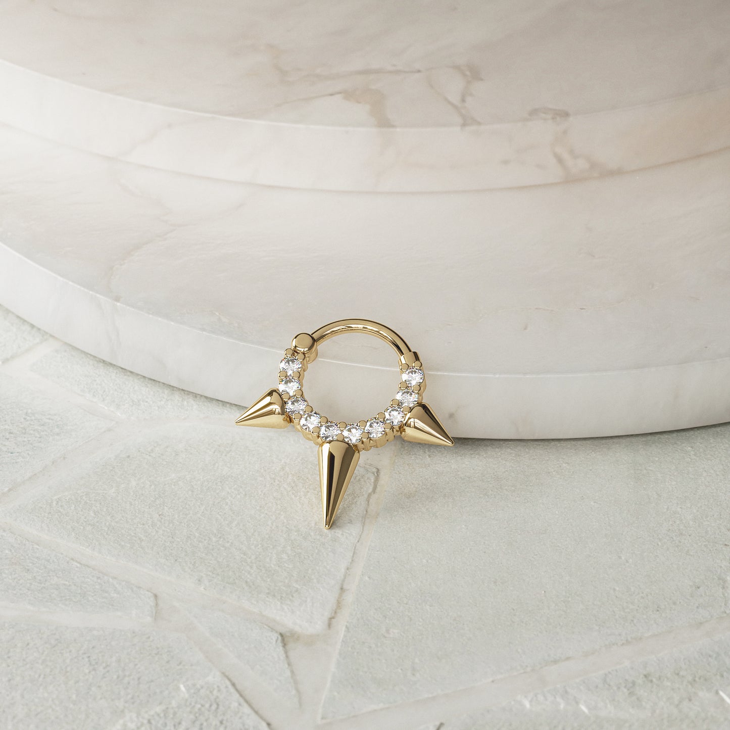 14K Gold Diamond Spike Clicker Hoop