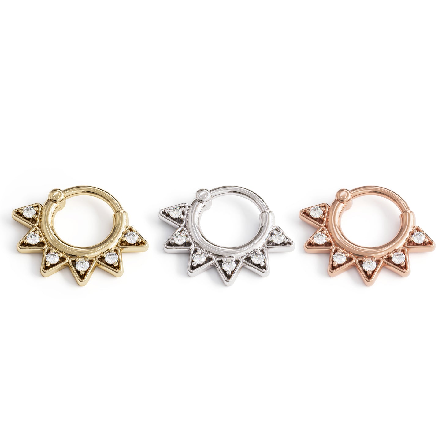 14K Gold Triangle Spike Diamond Clicker Hoop