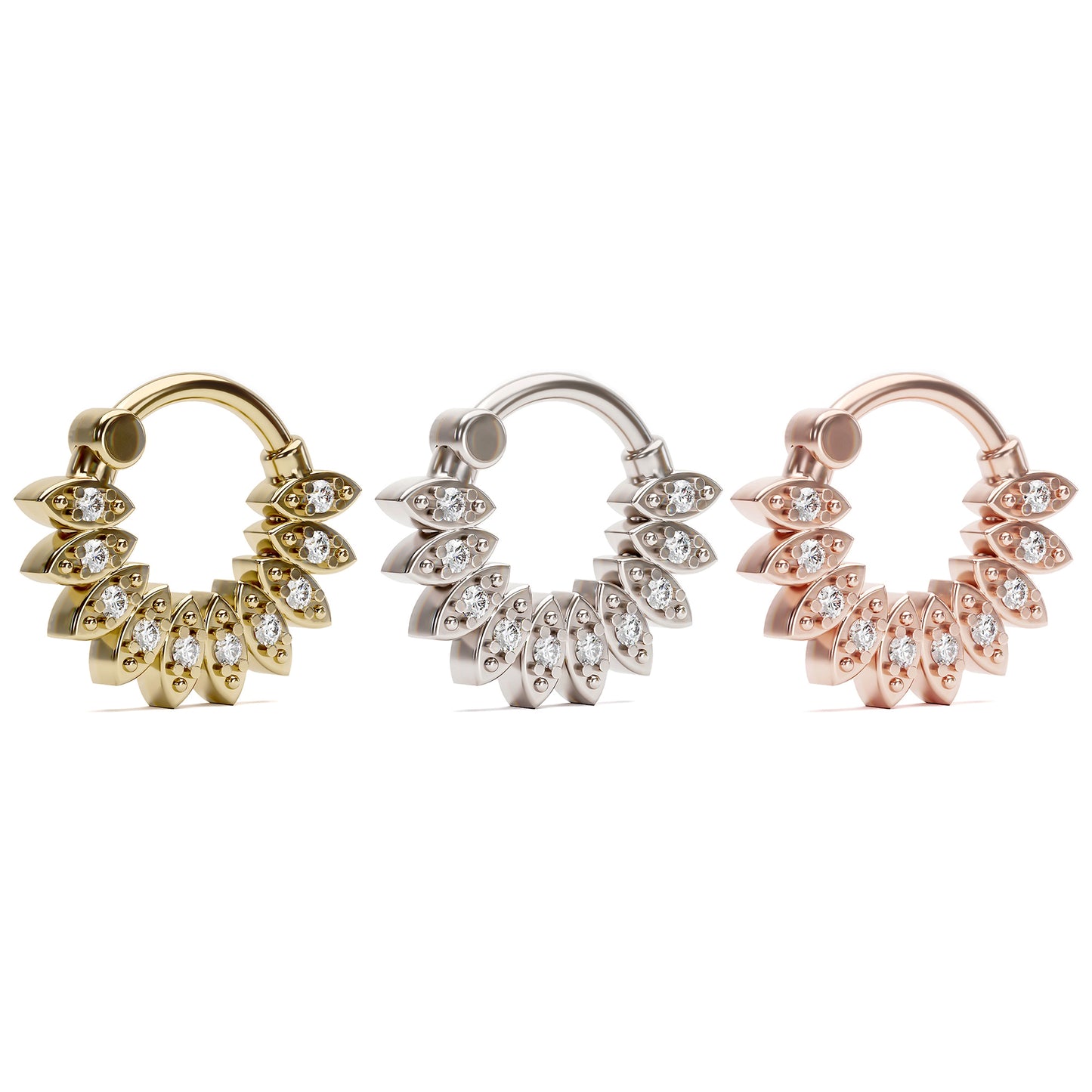 14K Gold Diamond Marquise Clicker Hoop
