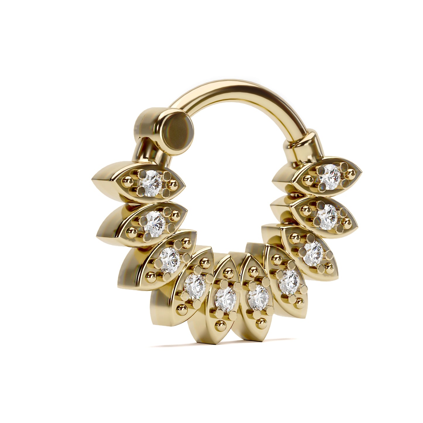 14K Gold Diamond Marquise Clicker Hoop