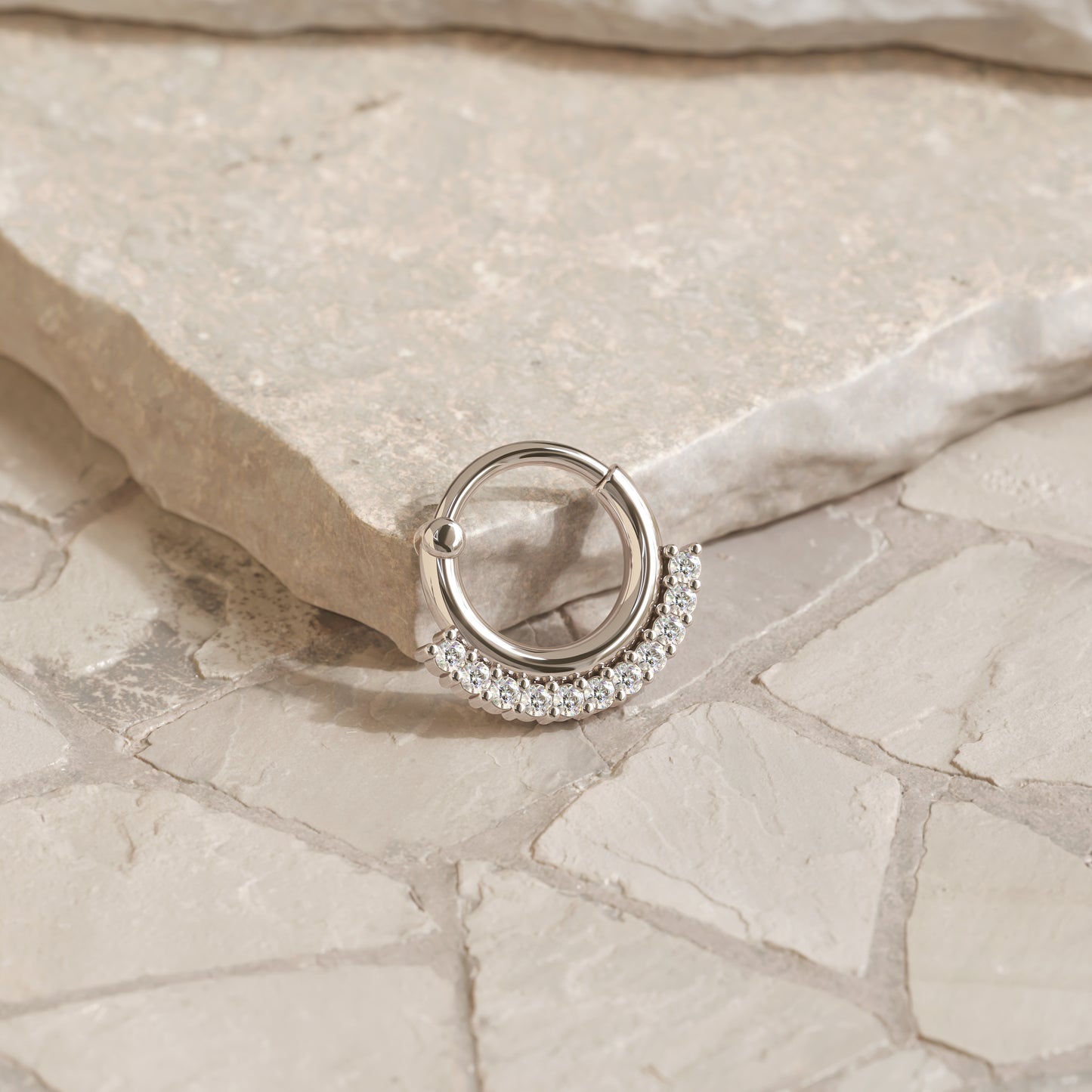 14K Gold Modern Diamond Clicker Hoop