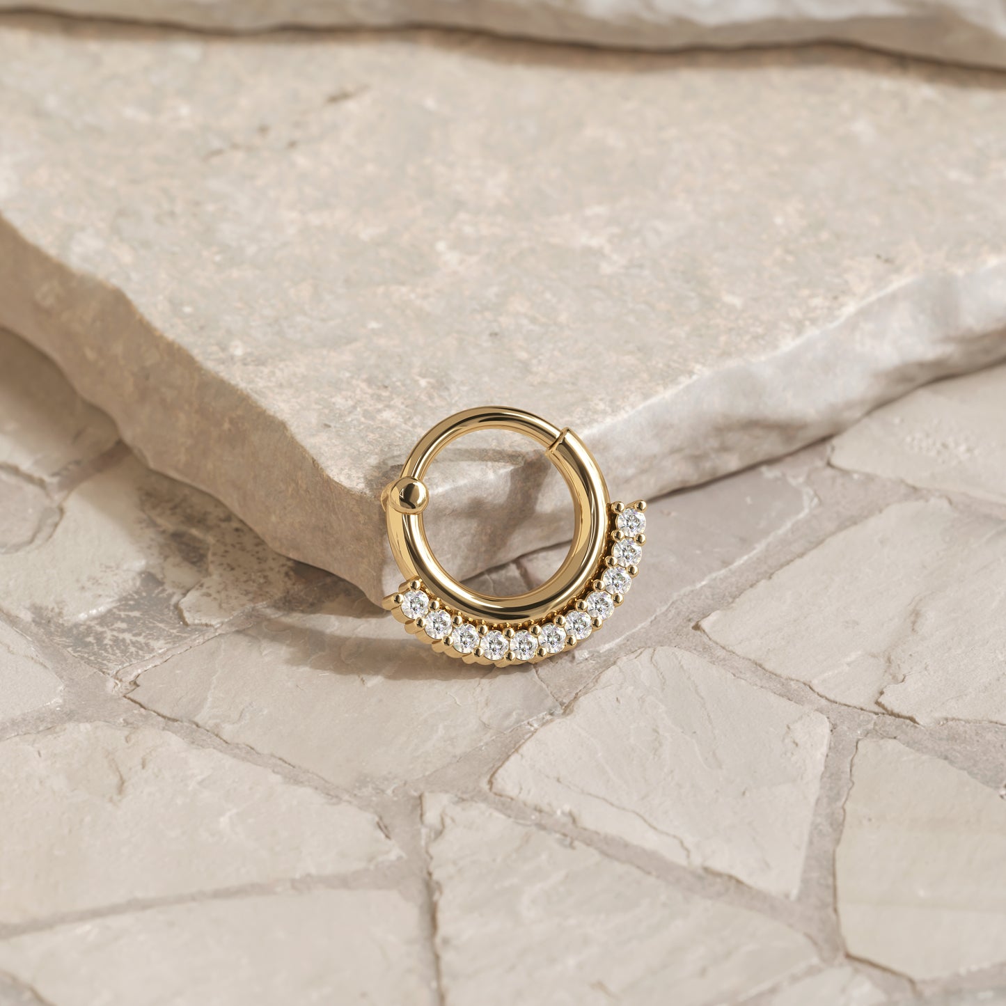 14K Gold Modern Diamond Clicker Hoop