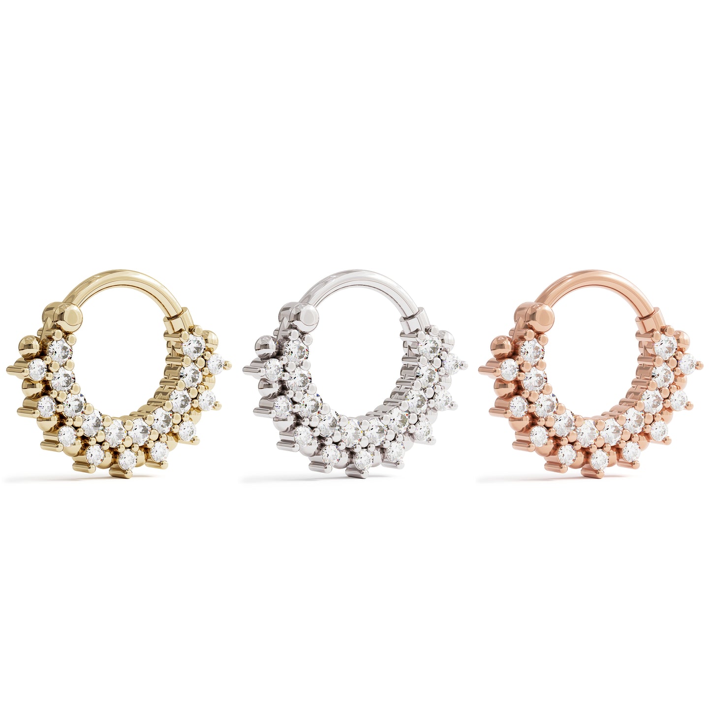 14K Gold Double Row Diamond Clicker Hoop
