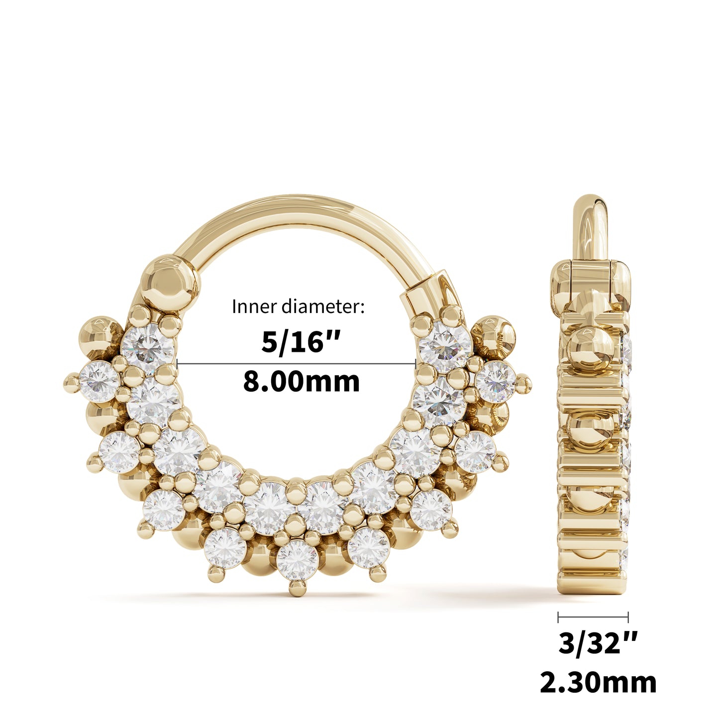 14K Gold Double Row Diamond Clicker Hoop