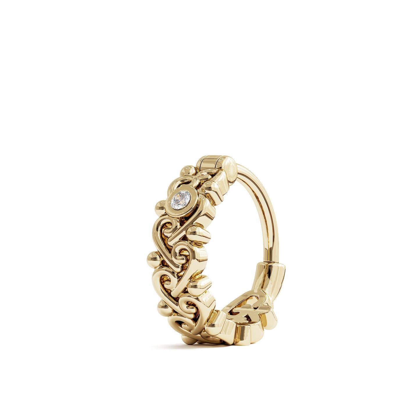 14K Gold Diamond Indian Clicker Hoop