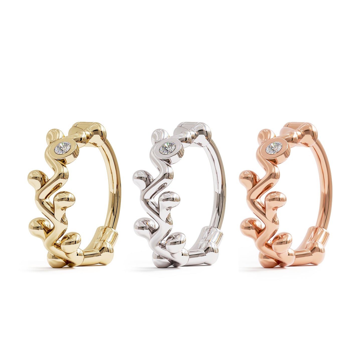 14K Gold Diamond Vine Clicker Hoop
