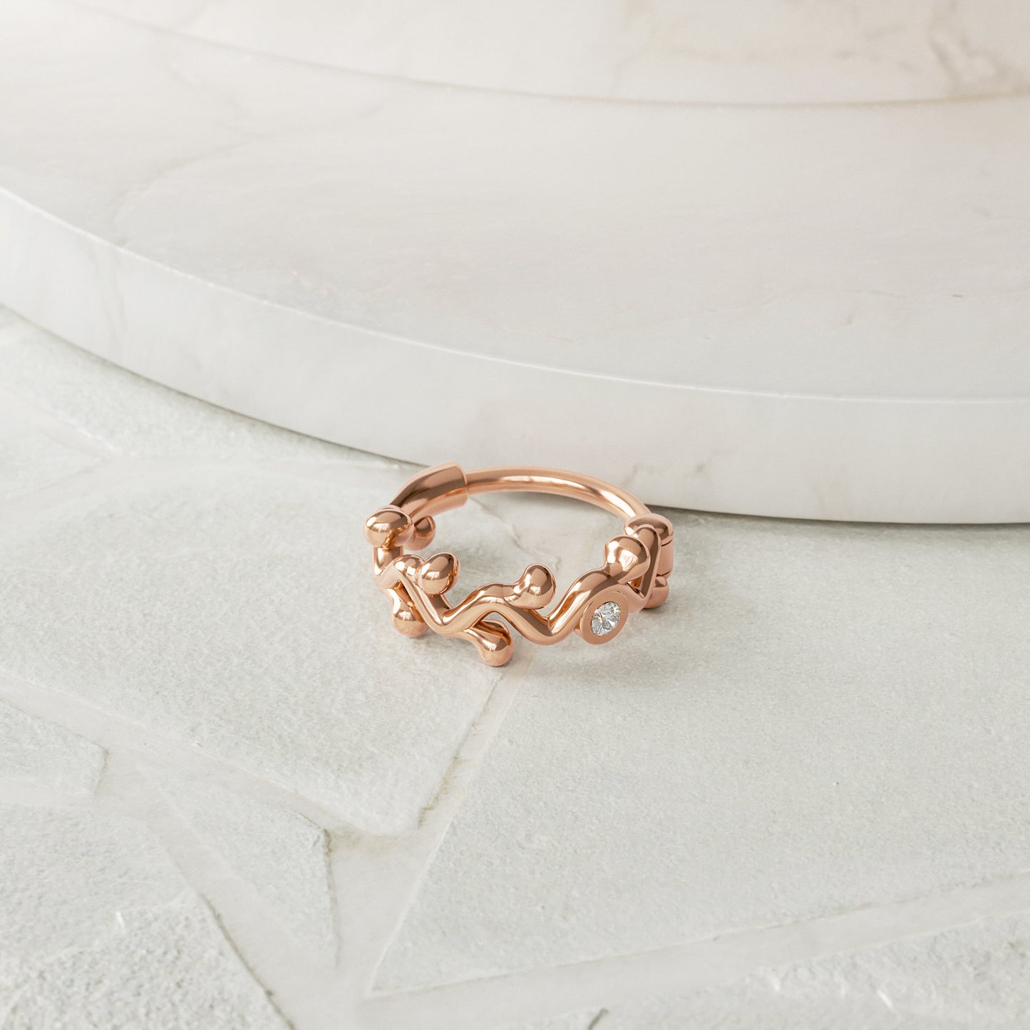 14K Gold Diamond Vine Clicker Hoop