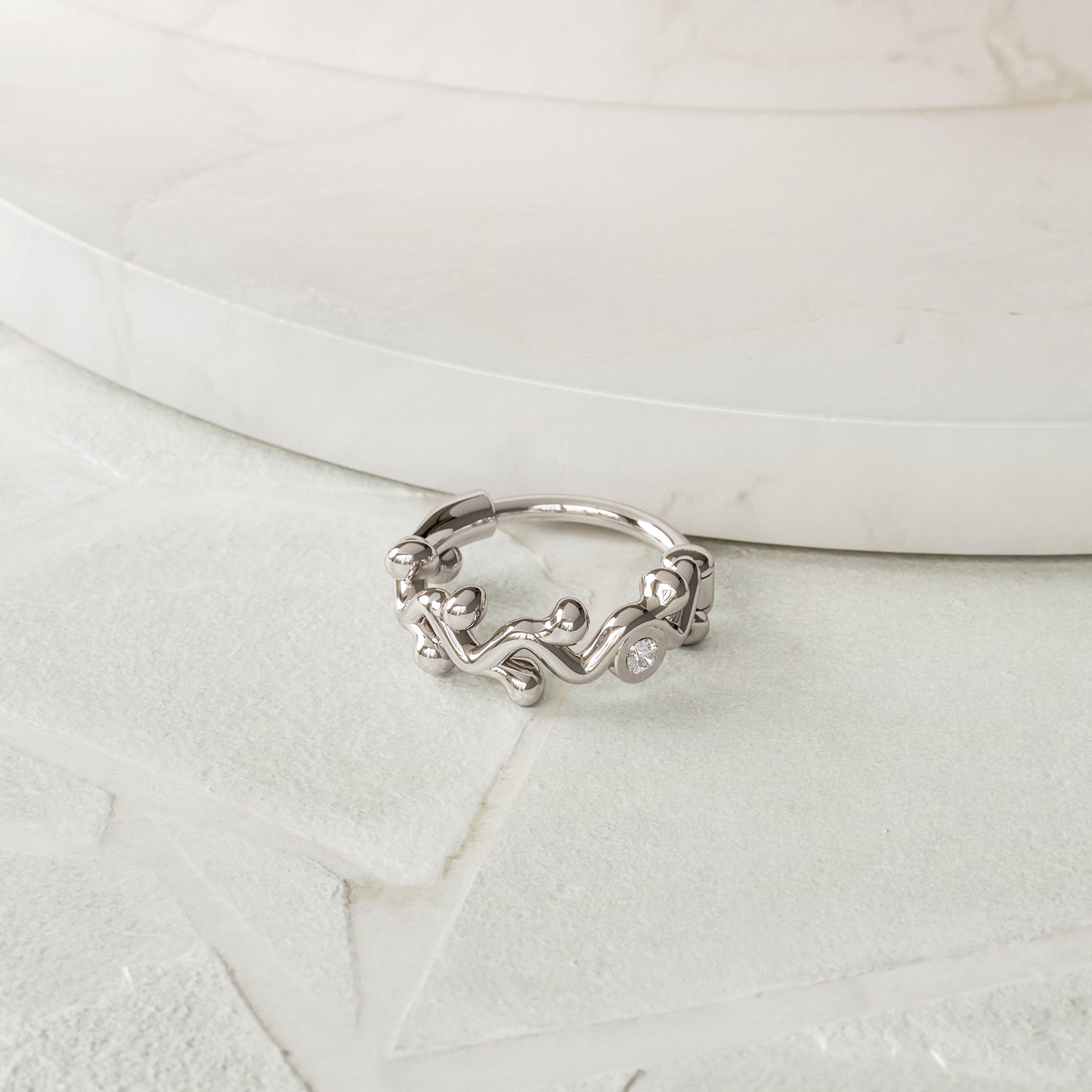 14K Gold Diamond Vine Clicker Hoop