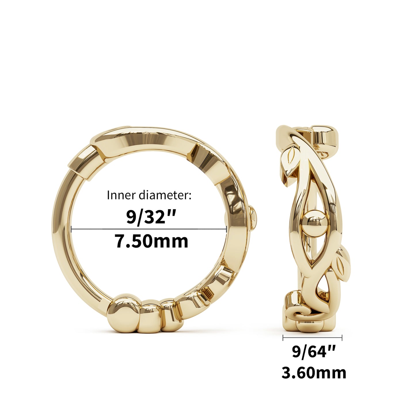 Solid Gold Unique Leaf Clicker Hoop