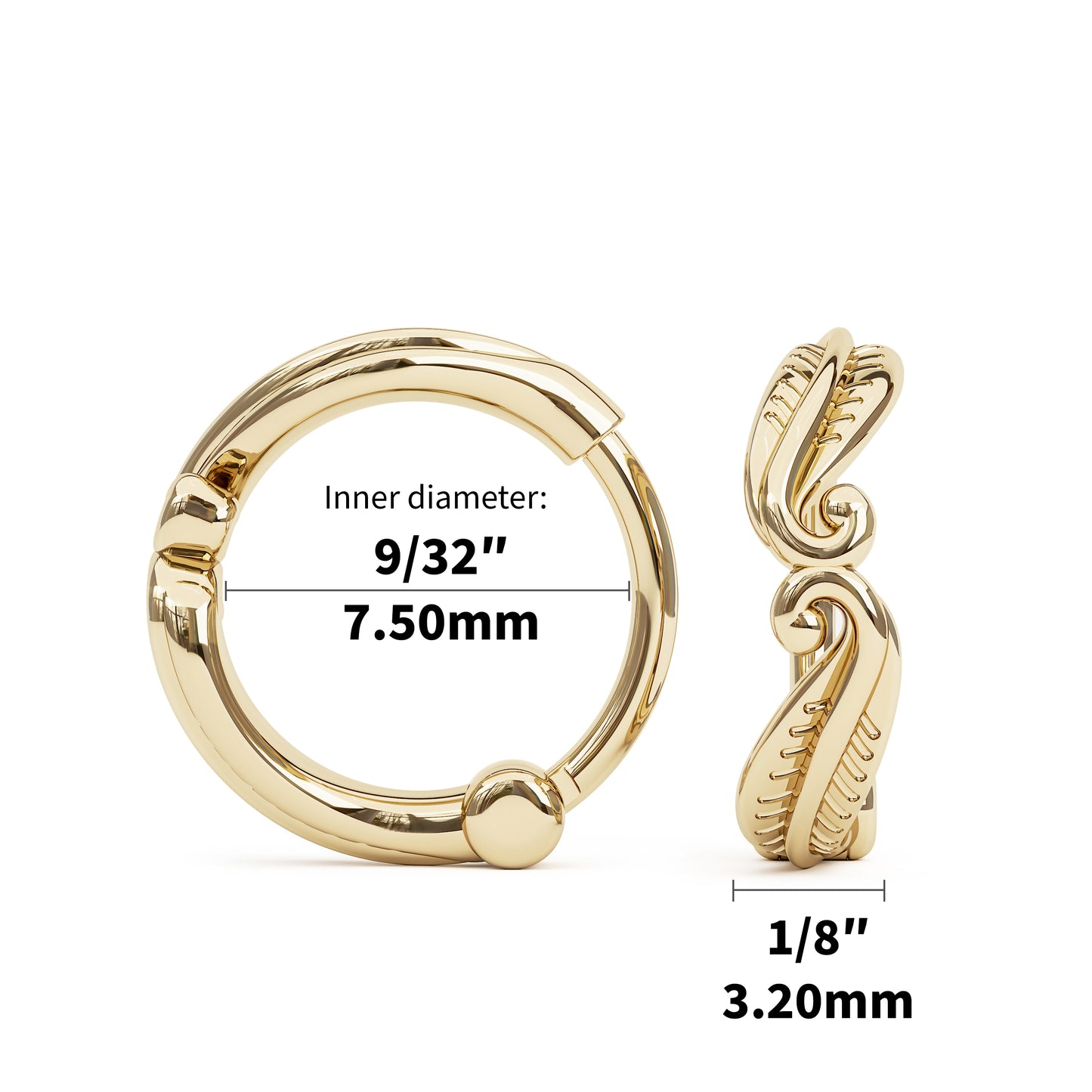 Solid Gold Unique Feather Clicker Hoop