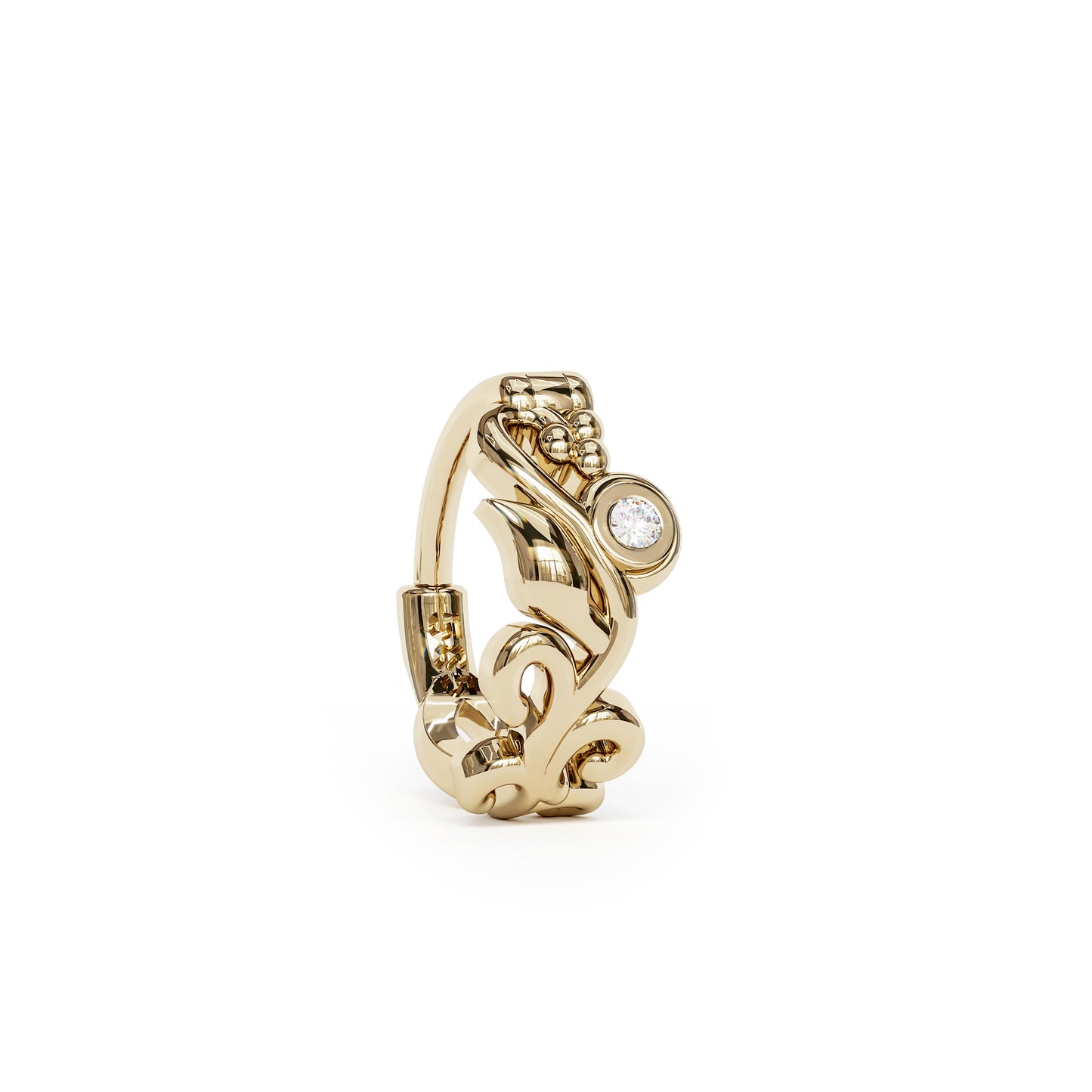 Solid Gold Diamond Leaf Clicker Hoop
