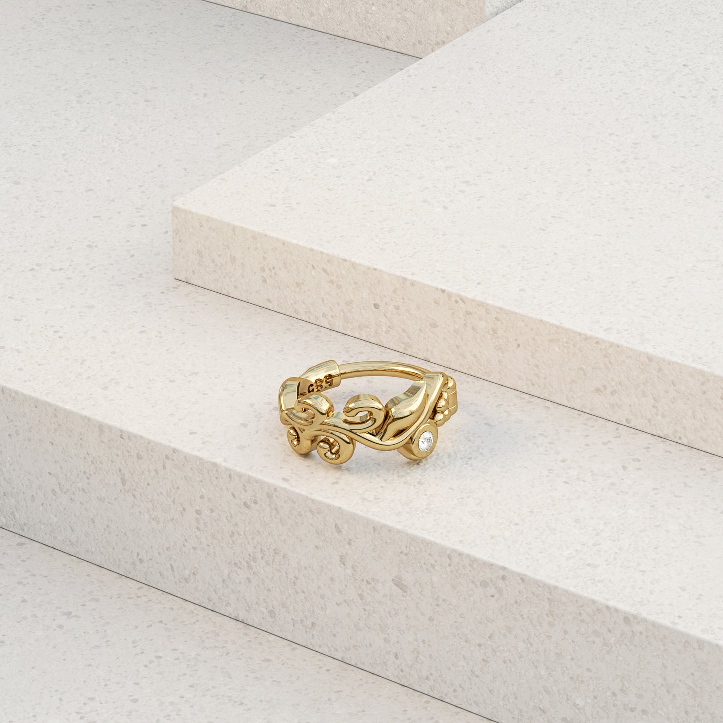 Solid Gold Diamond Leaf Clicker Hoop