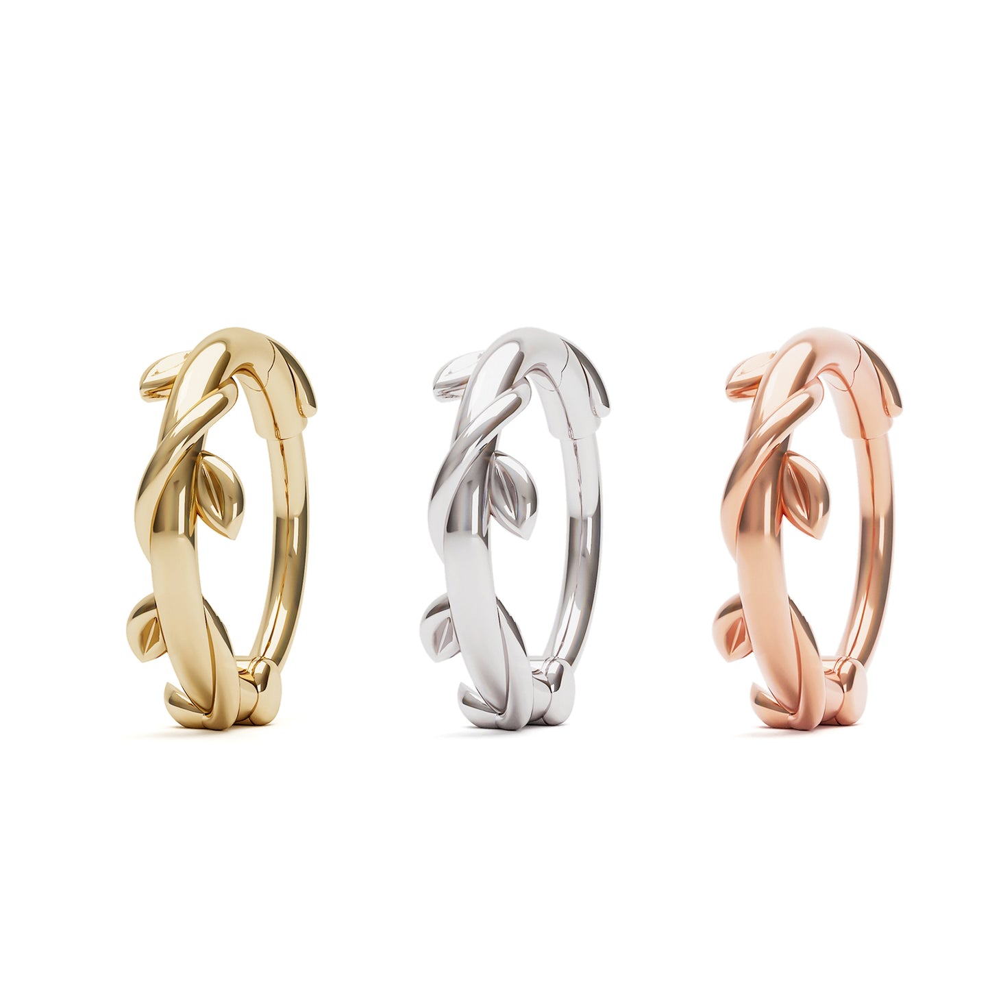Solid Gold Grecian Leaf Clicker Hoop