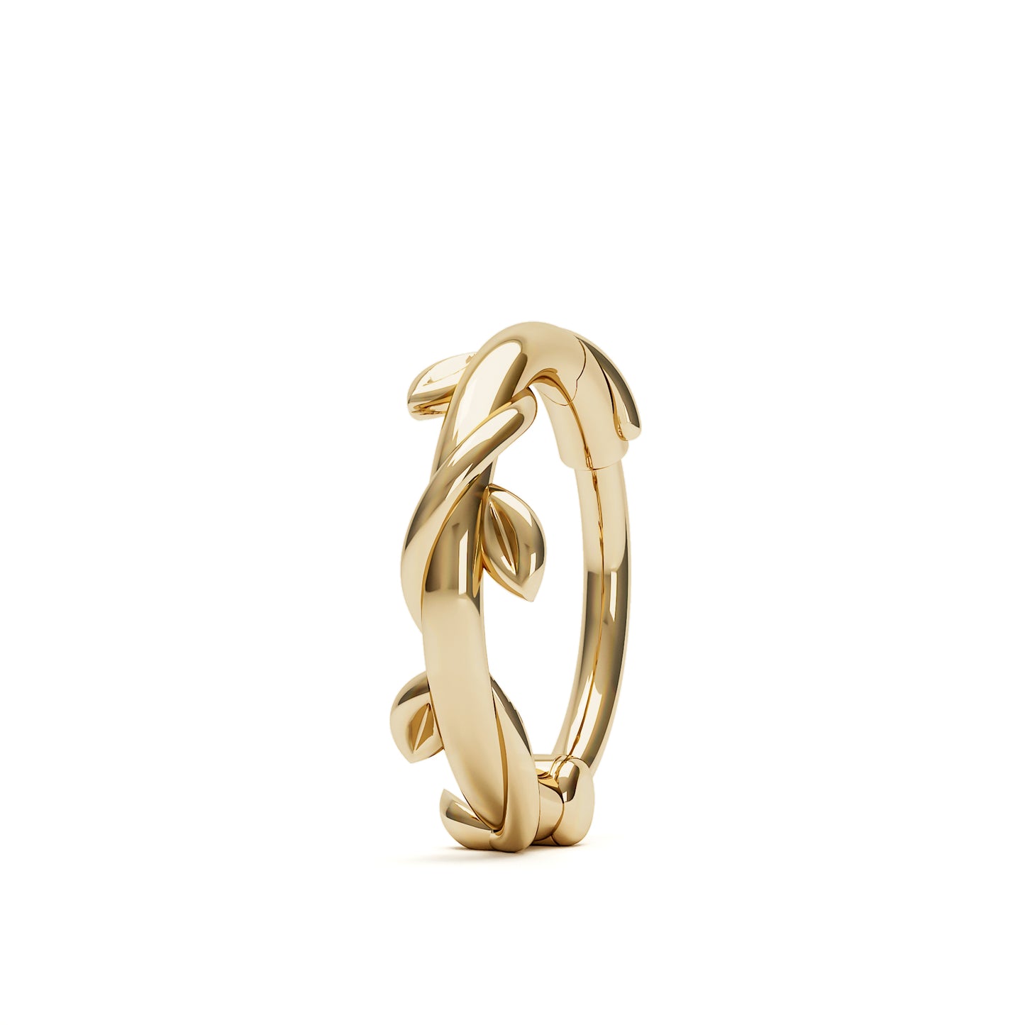 Solid Gold Grecian Leaf Clicker Hoop