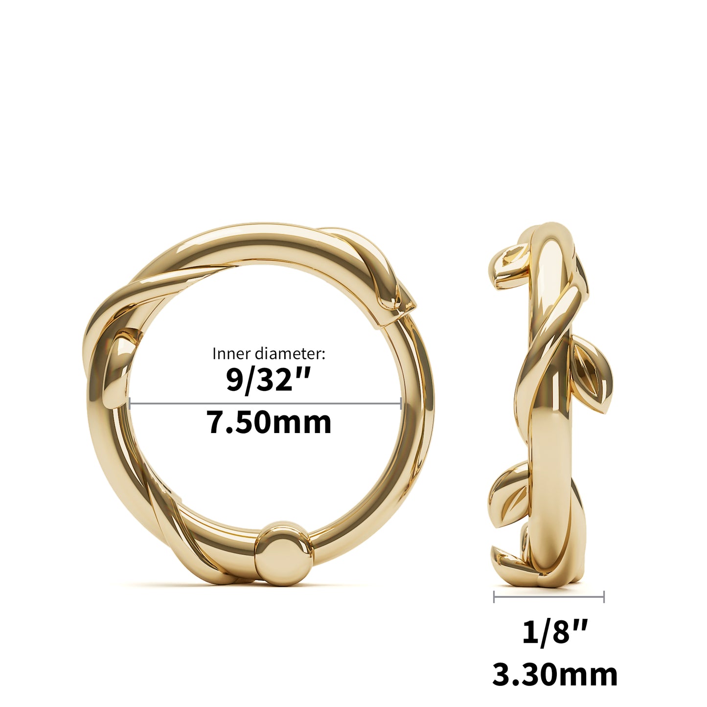 Solid Gold Grecian Leaf Clicker Hoop