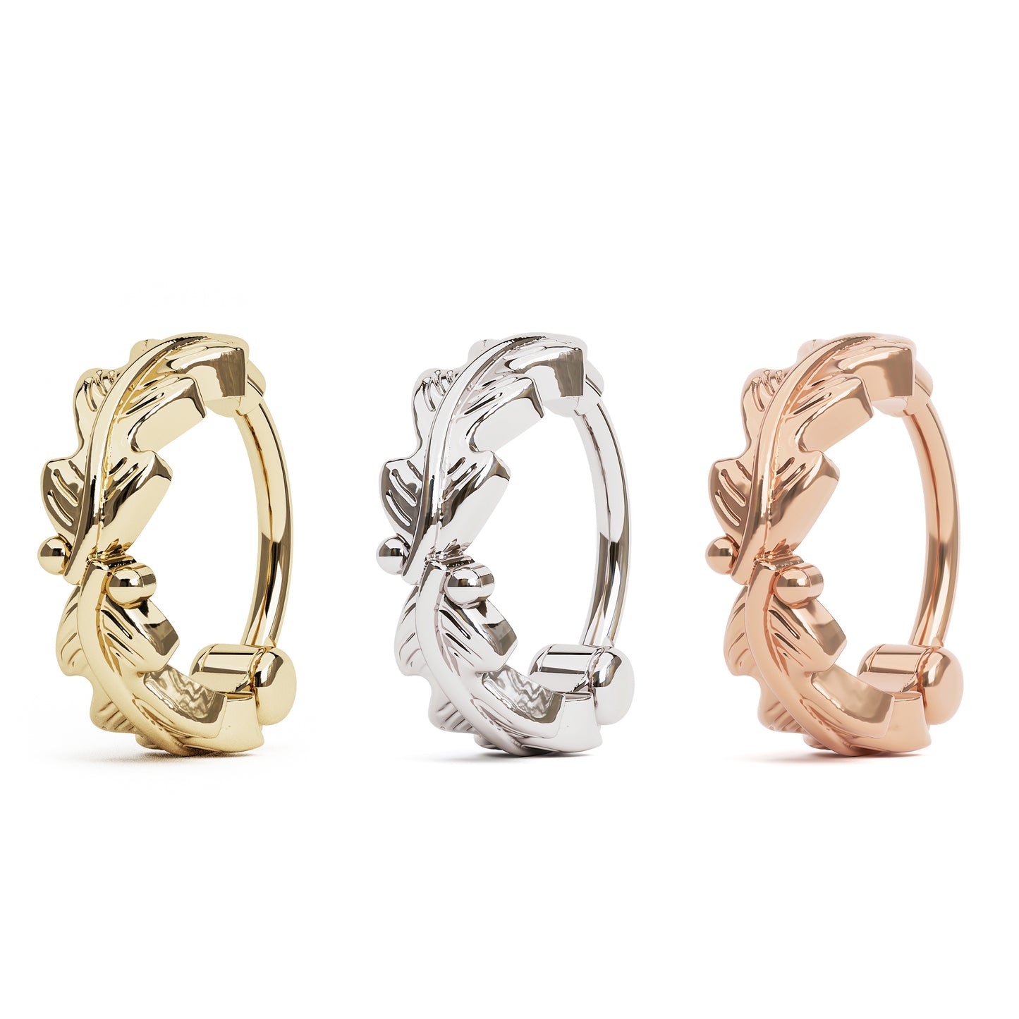 Solid Gold Boho Leaf Clicker Hoop