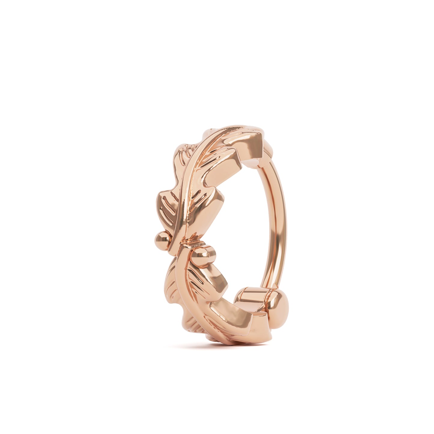 Solid Gold Boho Leaf Clicker Hoop