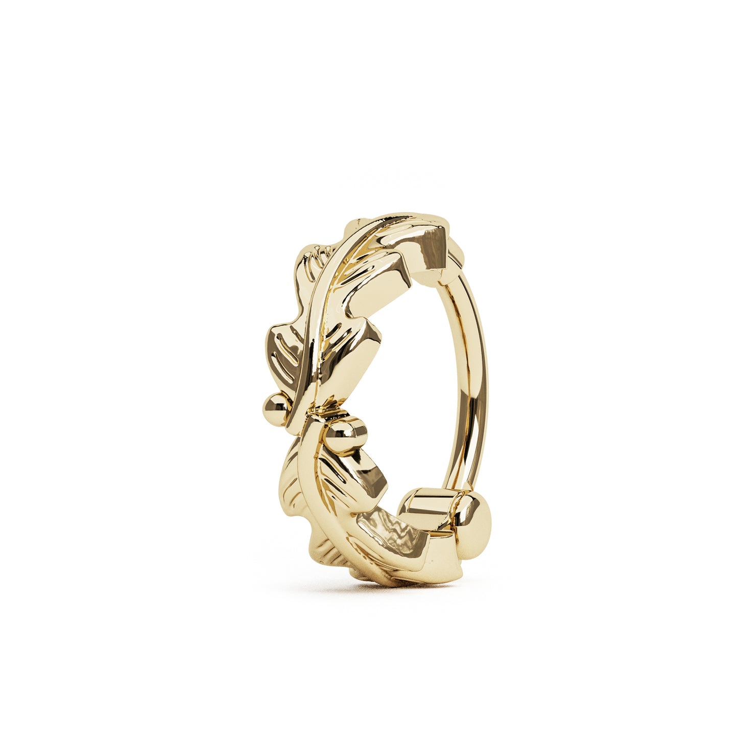 Solid Gold Boho Leaf Clicker Hoop