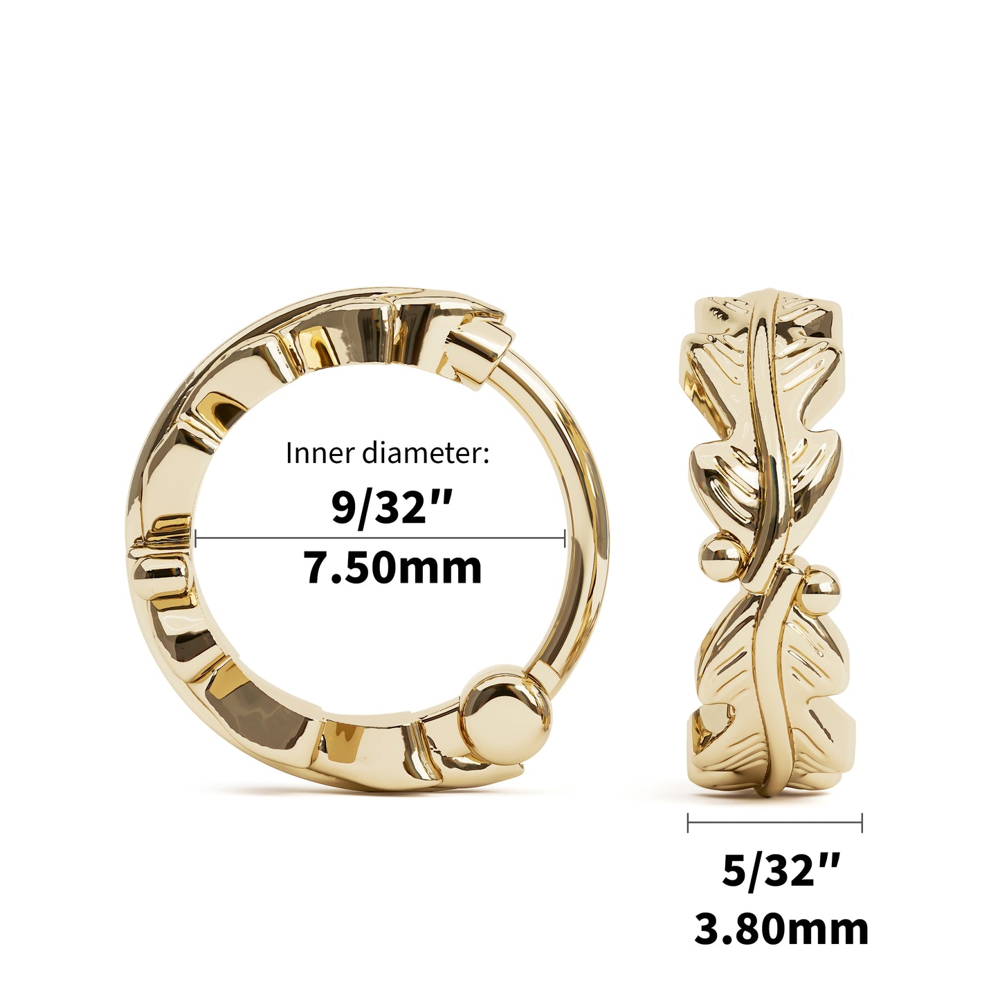 Solid Gold Boho Leaf Clicker Hoop