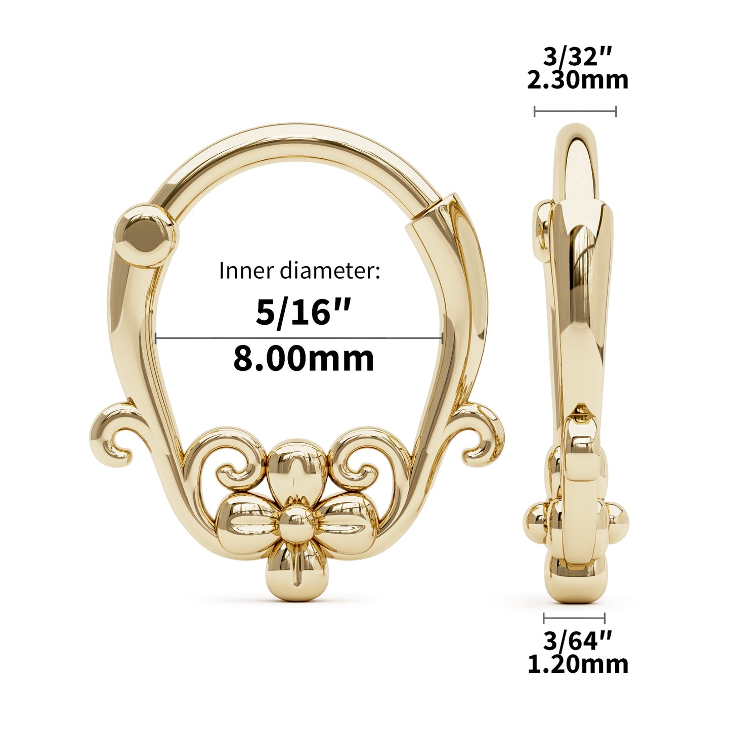 Solid Gold Flower Clicker Hoop